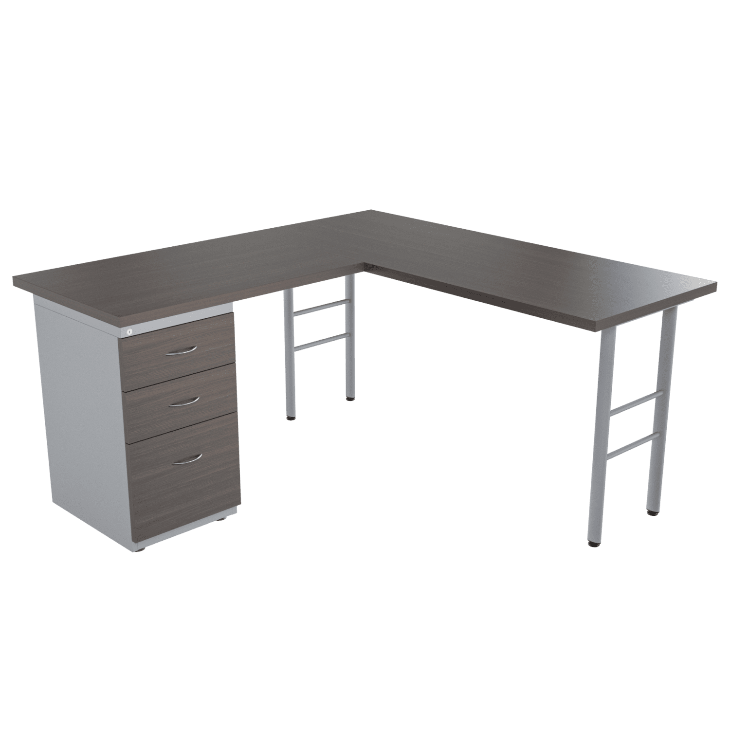 Escritorio Elíptica en L Frente Madera – grey oak – gris mate