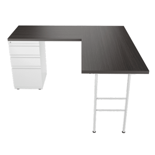 Escritorio en L – H Elíptica – Grey Oak – Blanco V2