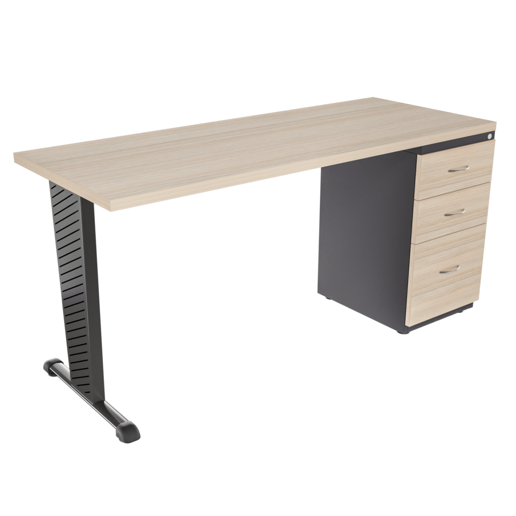 Escritorio recto Tower con archivador 2X1 frente madera