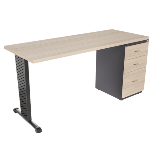 Escritorio recto Tower con archivador 2X1 frente madera