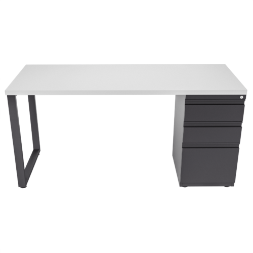 Escritorio recto Venenton con archivador 2X1 – blanco – negro mate V2