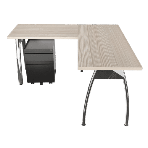 Escritorio en L – Alpha – Larice 3d – chrome – Negro brillante V2