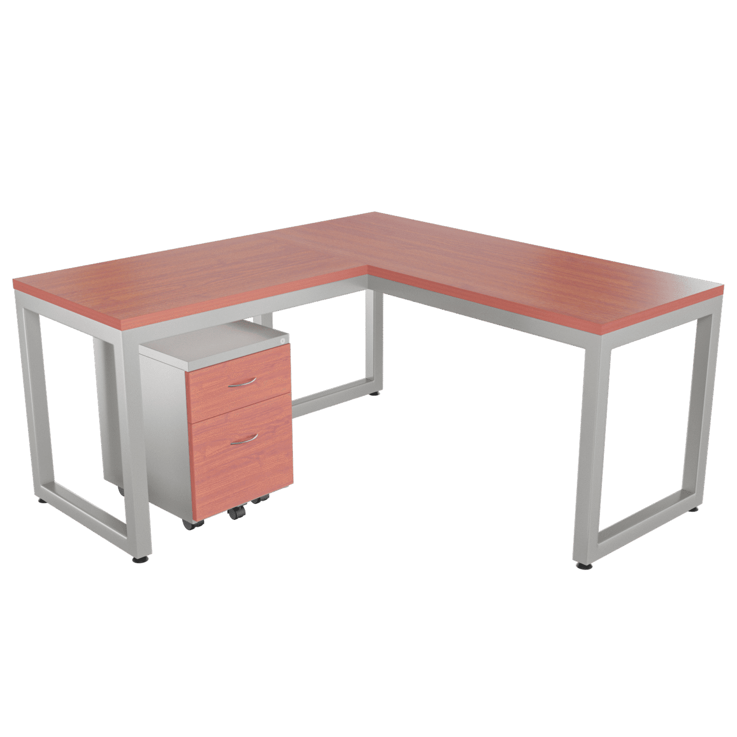 Escritorio en L Frente Madera- Damasco – Cerezo – Gris brillante