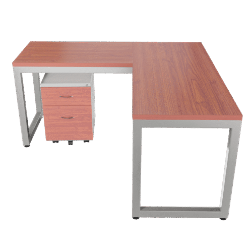 Escritorio en L Frente Madera- Damasco – Cerezo – Gris brillante V2