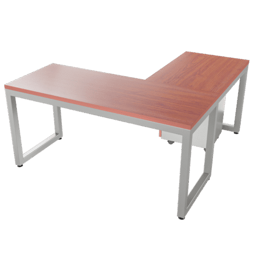 Escritorio en L Frente Madera- Damasco – Cerezo – Gris brillante V3