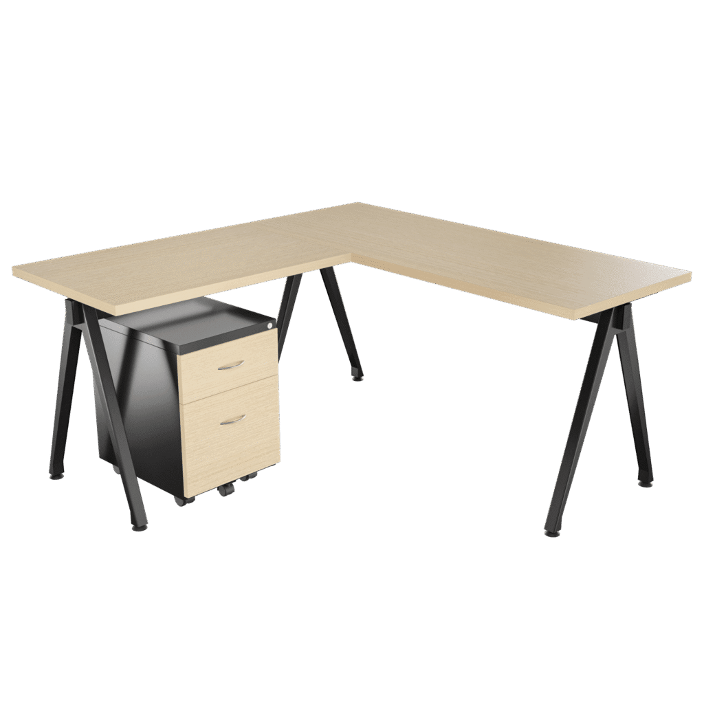 Escritorio Delta en L con archivador 1X1 frente madera