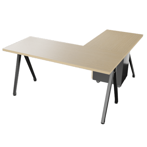 Escritorio en L Frente Madera- Delta – alpi claro -Negro brillante V3