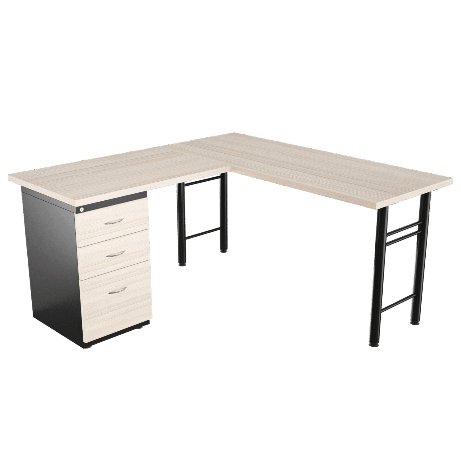 Escritorio en L Frente Madera – H 1.9 – larice 3d – Negro brillante