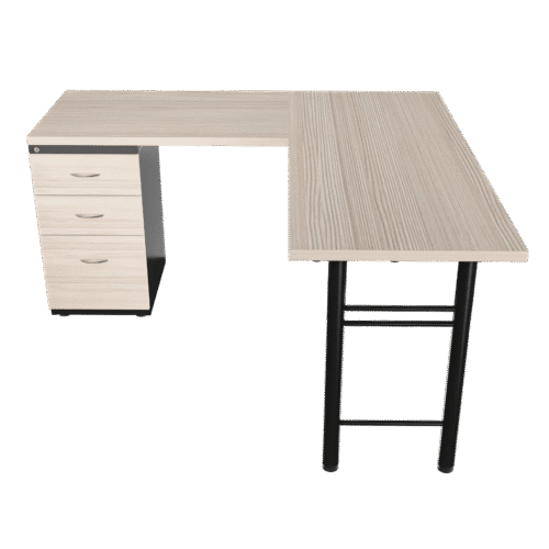 Escritorio en L Frente Madera – H 1.9 – larice 3d – Negro brillante V2