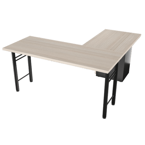 Escritorio en L Frente Madera – H 1.9 – larice 3d – Negro brillante V3