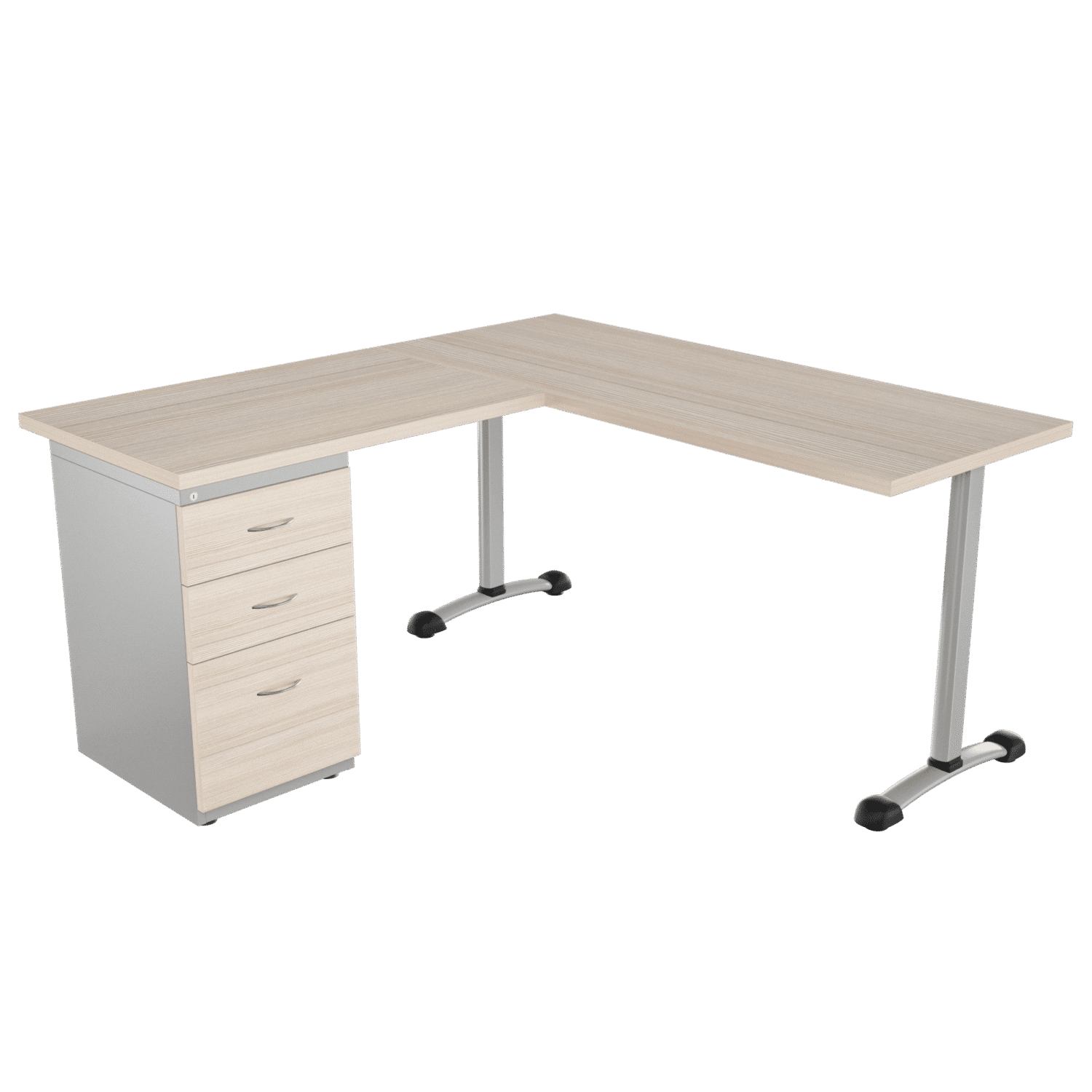 Escritorio en L Frente Madera – Italia – Larice 3d – gris brilante