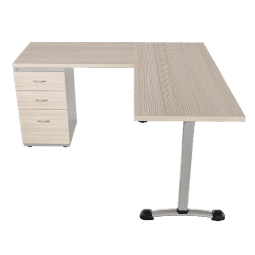 Escritorio en L Frente Madera – Italia – Larice 3d – gris brilante V2