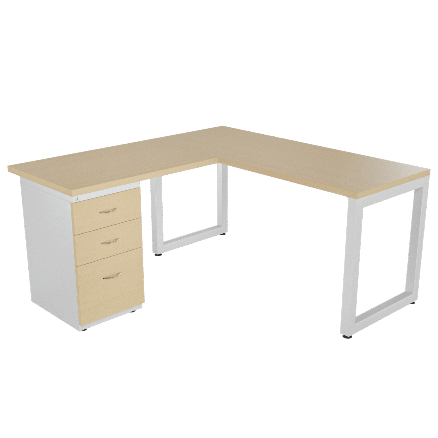 Escritorio en L Frente Madera – Pikazzo Cerrada – Alpi claro – Blanco