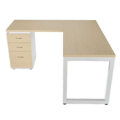 Escritorio en L Frente Madera – Pikazzo Cerrada – Alpi claro – Blanco V2