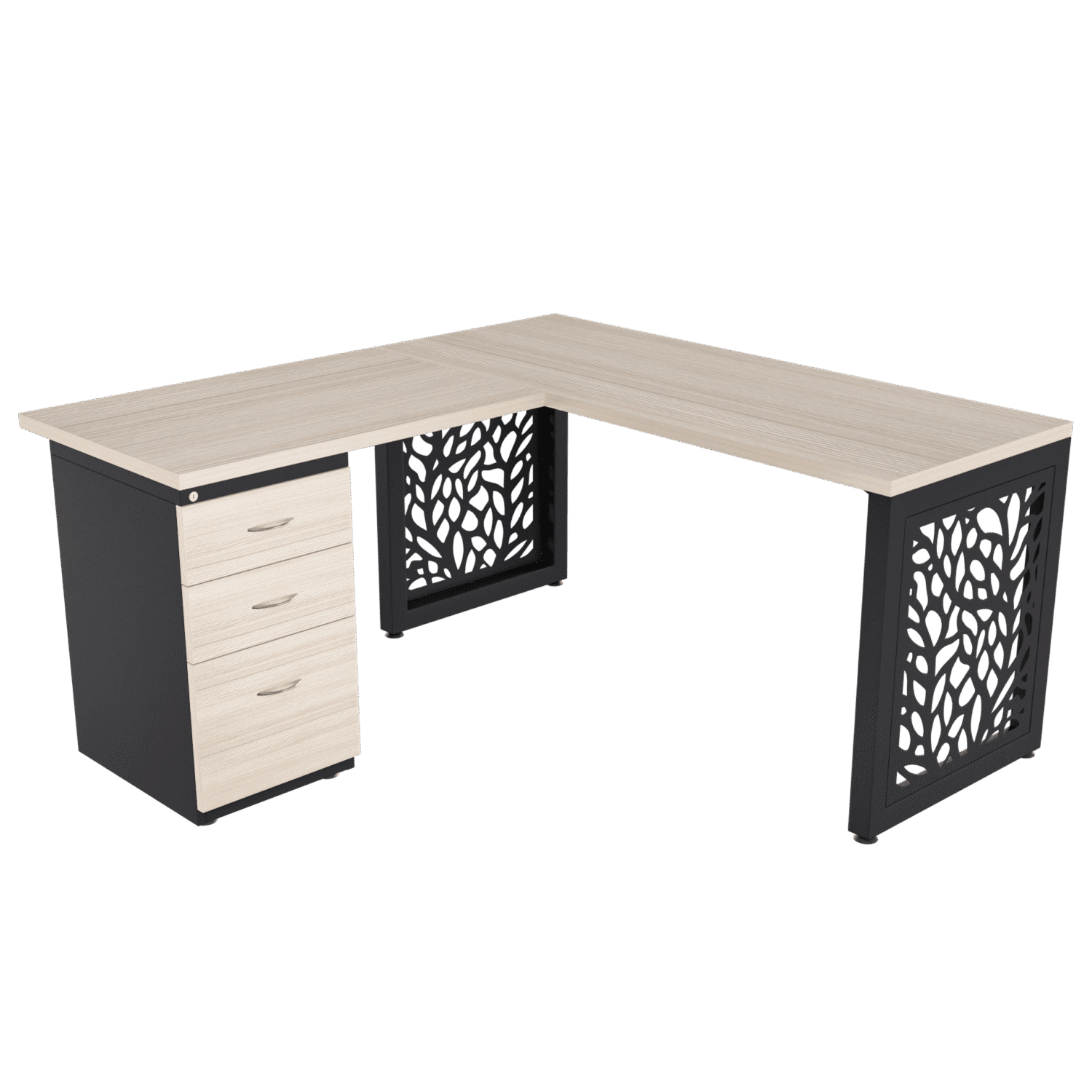 Escritorio en L Frente Madera – Pikazzo Forest – Larice 3d – Negro mate