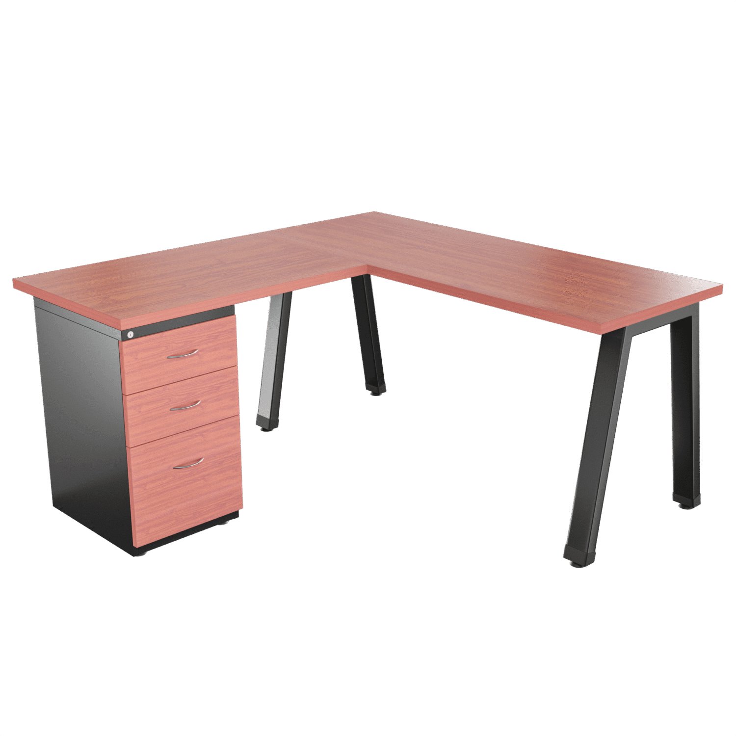 Escritorio en L Frente Madera – Vega – Cerezo – negro brillante