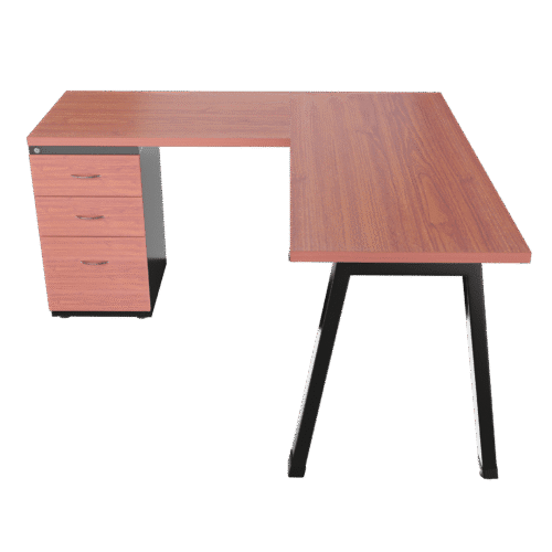 Escritorio en L Frente Madera – Vega – Cerezo – negro brillante V2