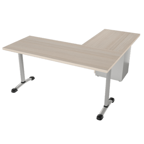 Escritorio en L Frente Madera – italia – Larice 3d – gris brilante V3