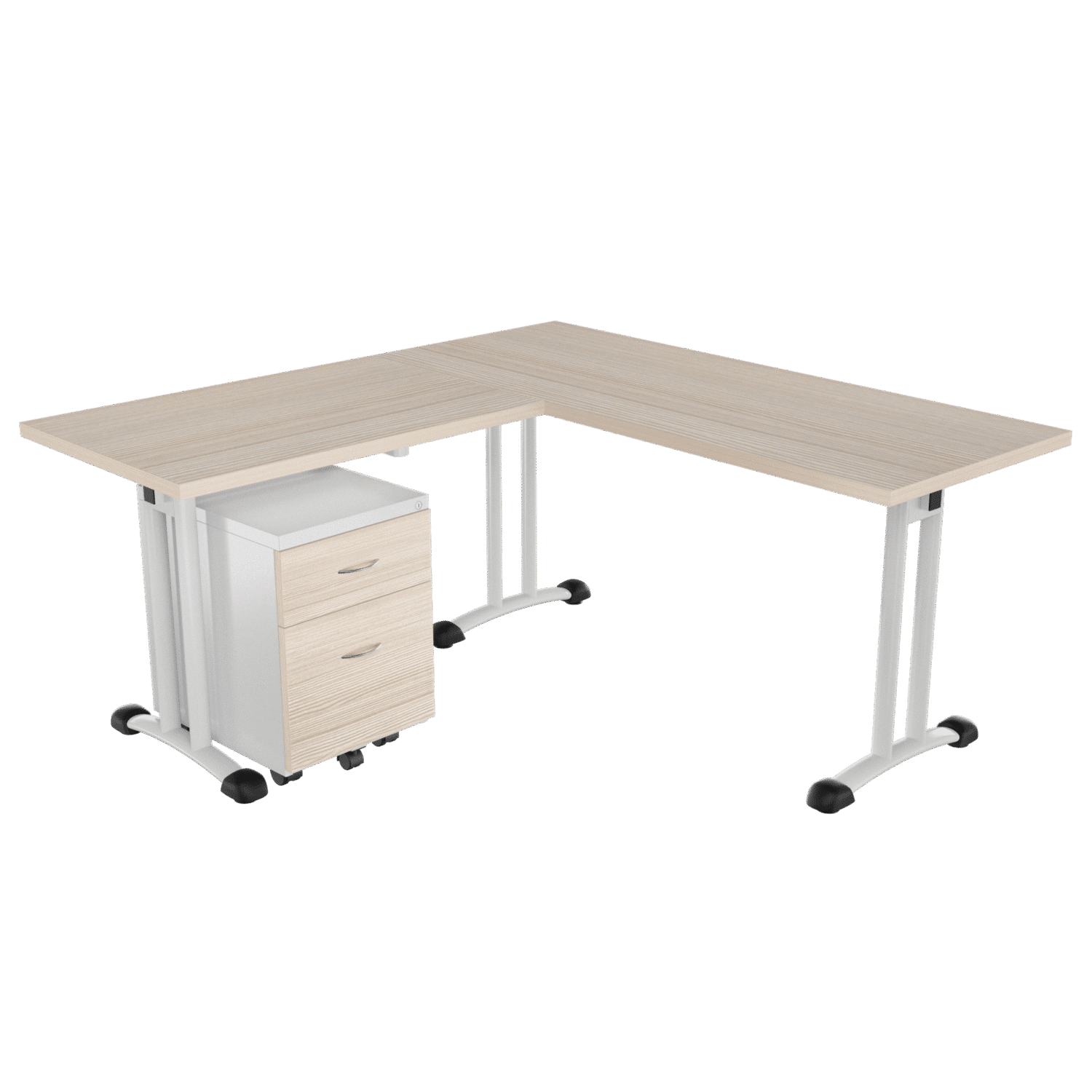 Escritorio en L Frente madera – Royal – Larice 3d – blanco