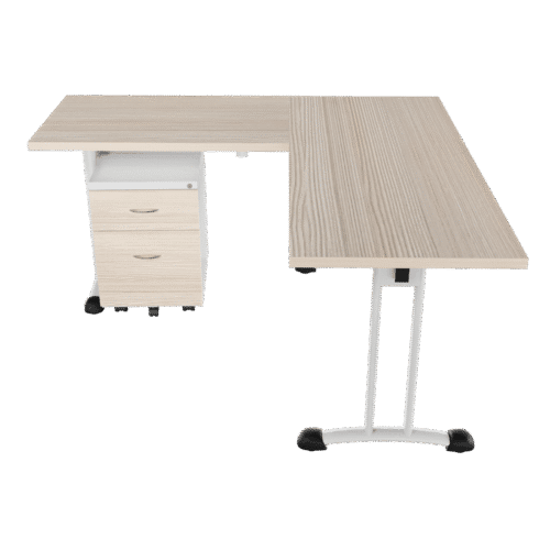 Escritorio en L Frente madera – Royal – Larice 3d – blanco V2