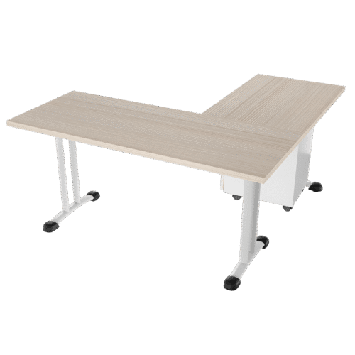 Escritorio en L Frente madera – Royal – Larice 3d – blanco V3