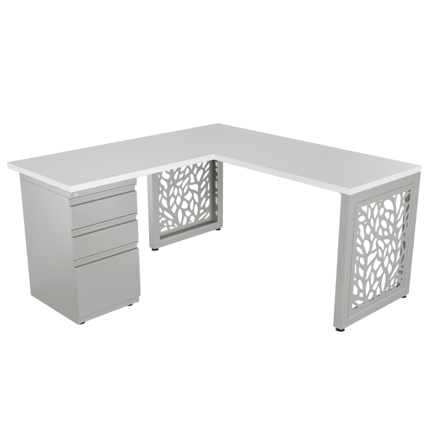 Escritorio en L- Pikazzo Forest – gris brillante – blanco