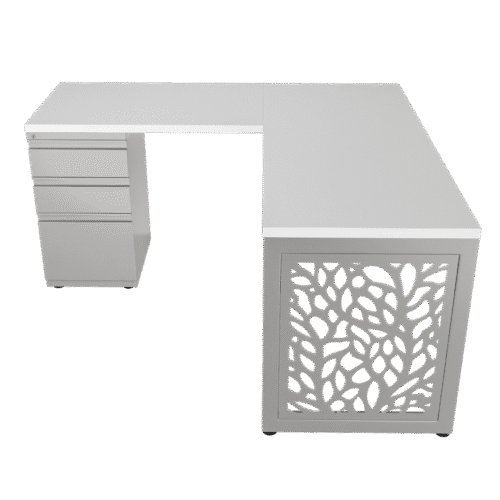 Escritorio en L- Pikazzo Forest – gris brillante – blanco V2