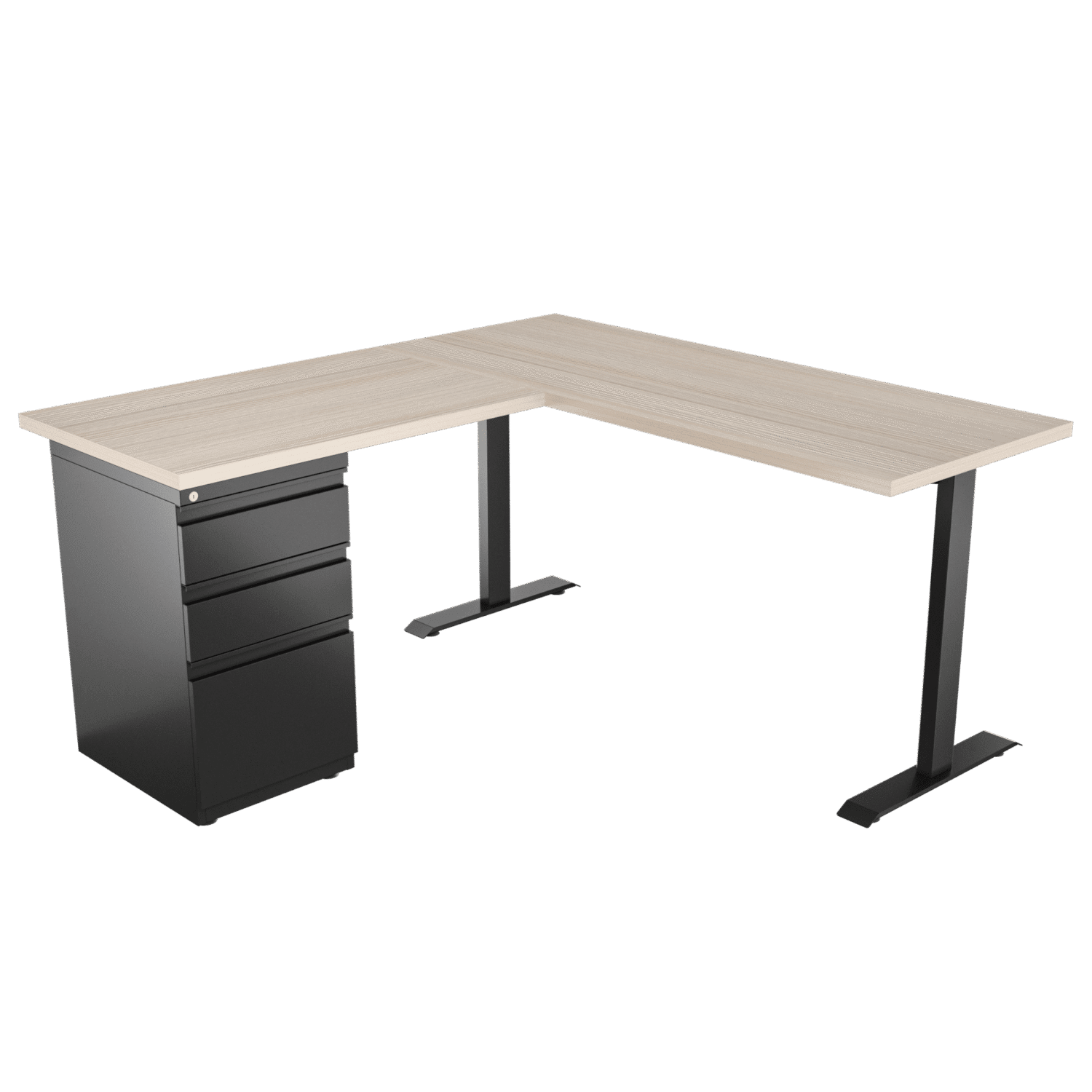 Escritorio en L- Platino – Larice 3d – negro brillante