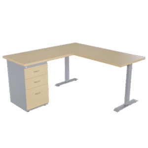 Escritorio Platino en L con archivador 2X1 frente madera