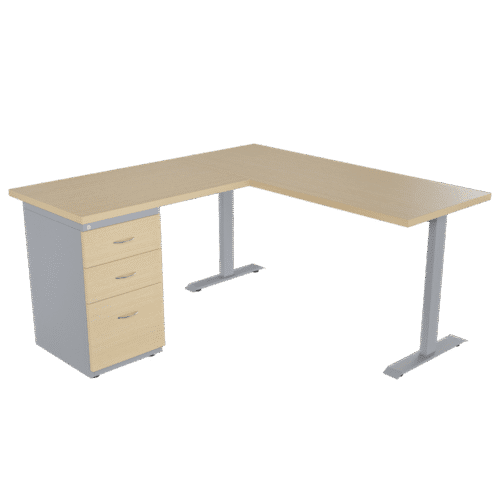 Escritorio Platino en L con archivador 2X1 frente madera