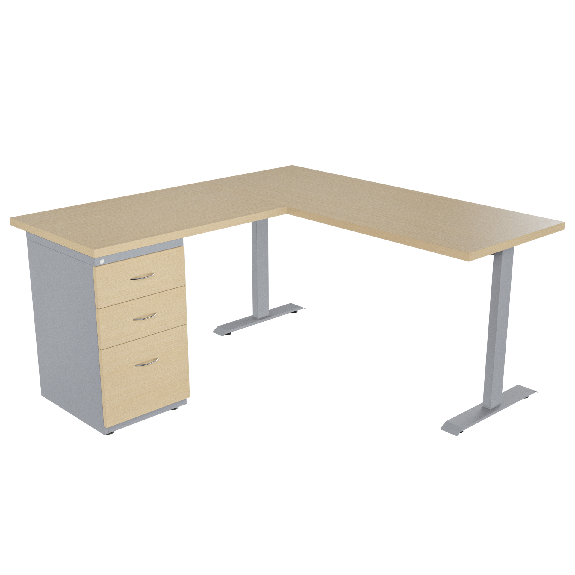 Escritorio Platino en L con archivador 2X1 frente madera