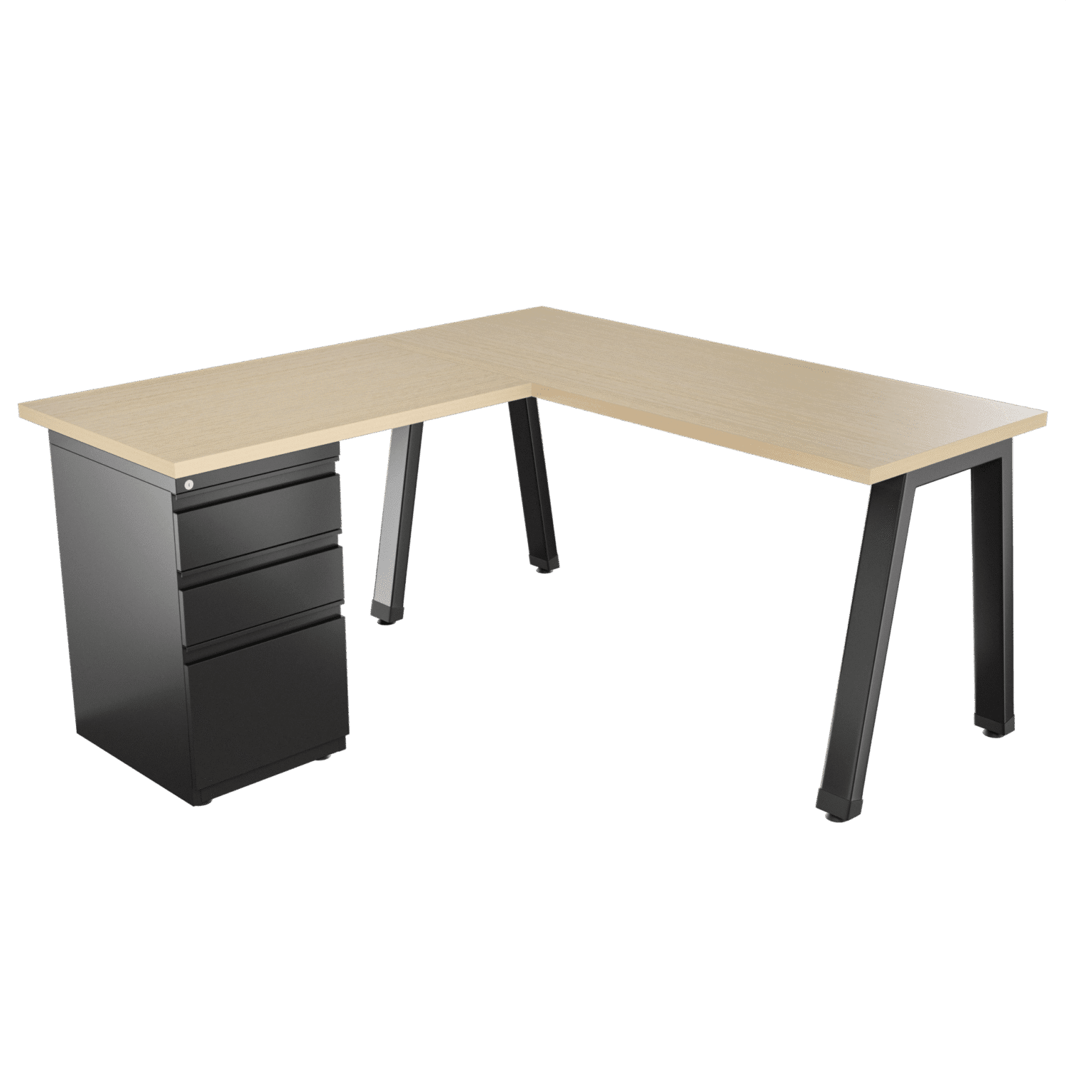 Escritorio en L – Vega – Alpi claro – Negro brillante