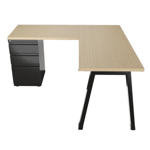 Escritorio en L – Vega – Alpi claro – Negro brillante V2