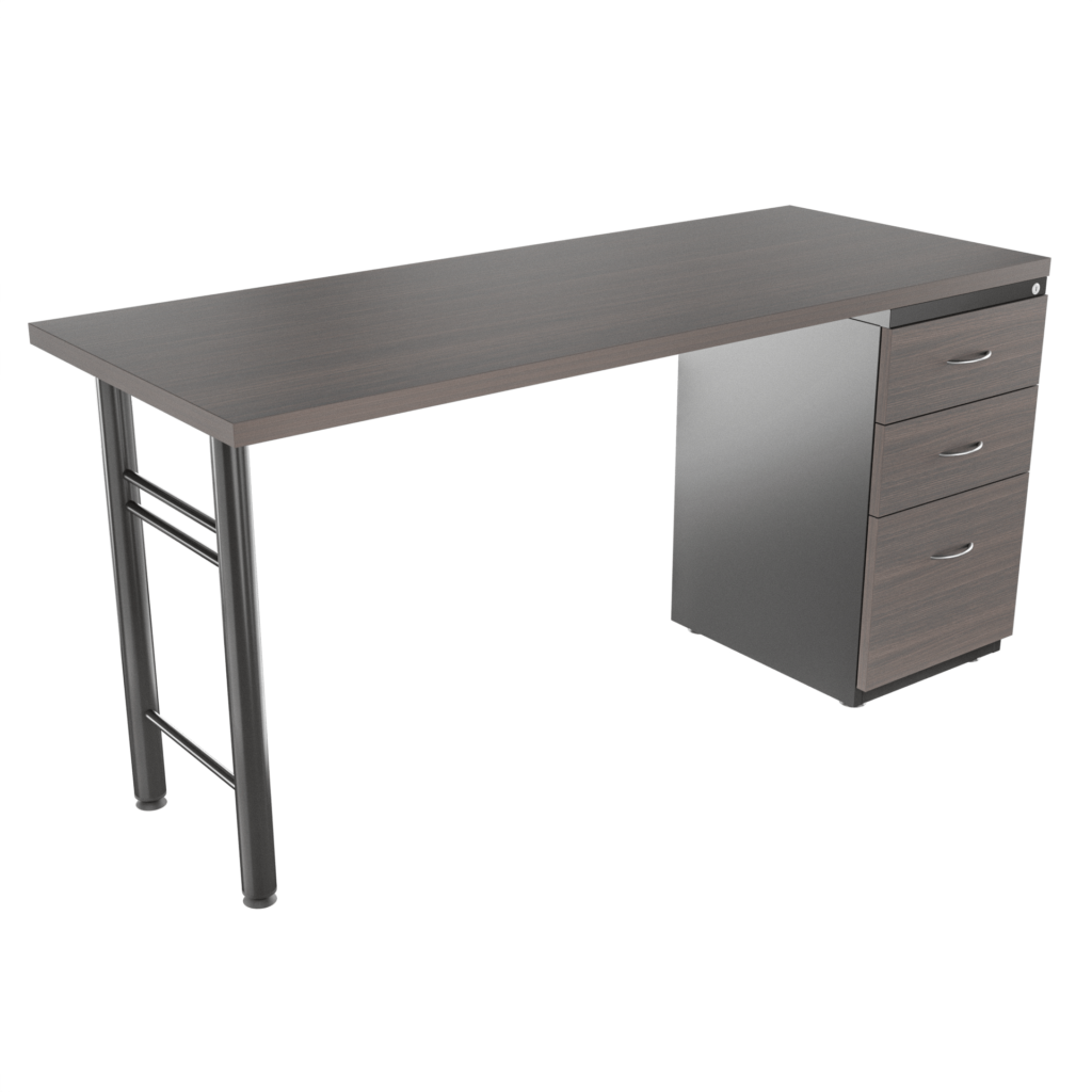 Escritorio base H 1.9″ recto con archivador 2X1 frente madera