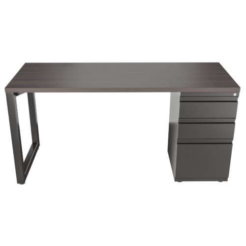 Escritorio Recto Pikazzo cerrada – Grey oak – negro brillante V2