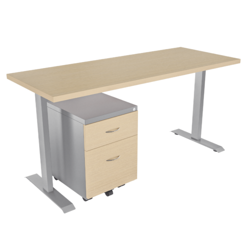 Escritorio Platino recto con archivador 1X1 frente madera