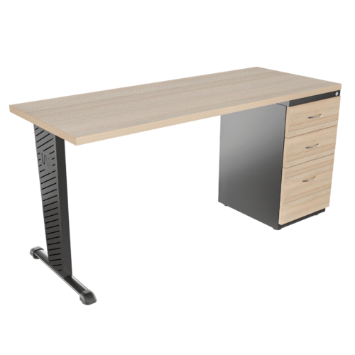 Escritorio recto Tower con archivador 2X1 frente madera