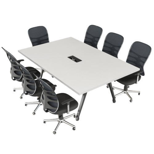 Mesa de juntas Delta – Blanco – Negro brillante v2