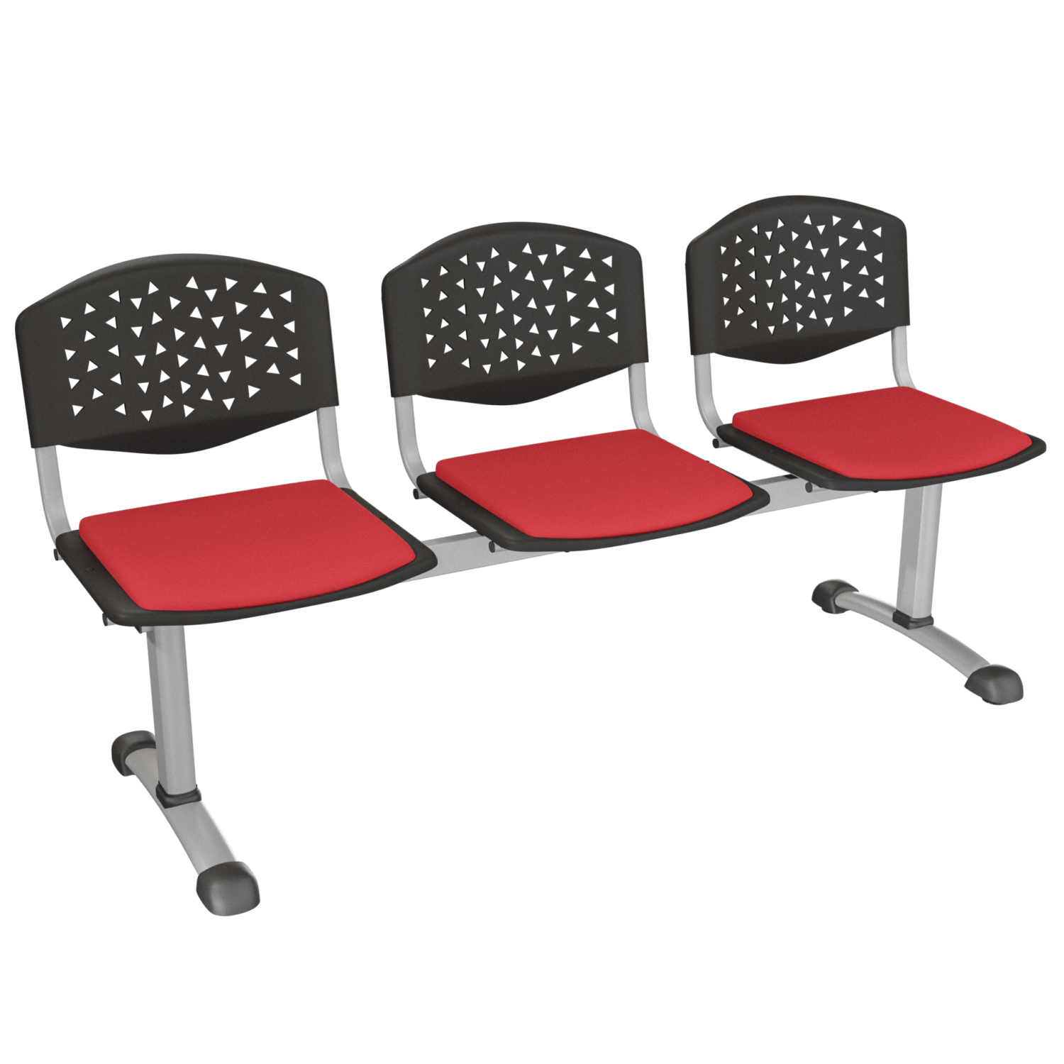 Tandem Prisma tapizada 3 puestos – Rojo – gris brillante