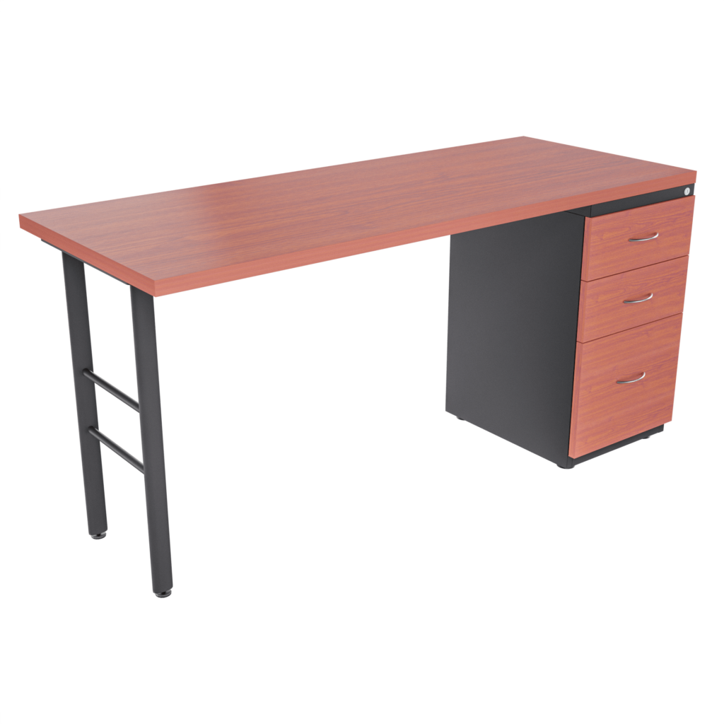 Escritorio recto base H elíptica con archivador 2X1 Frente madera