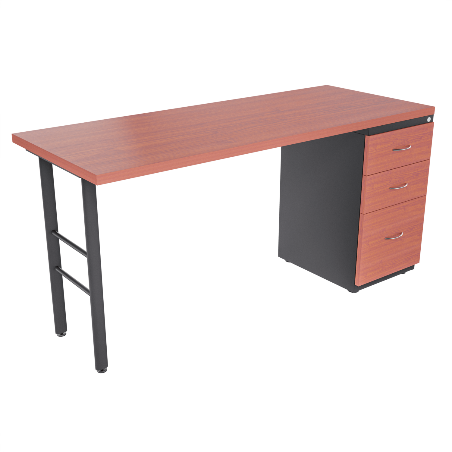 Escritorio recto H elíptica con archivador 2X1 – Cerezo – Negro mate