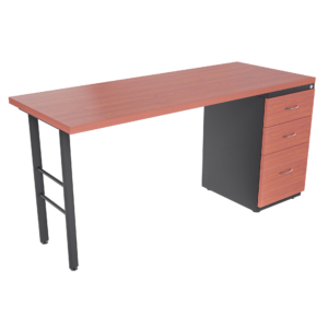 Escritorio recto base H elíptica con archivador 2X1 Frente madera