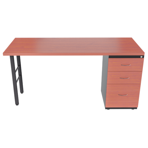 Escritorio recto H elíptica con archivador 2X1 – Cerezo – Negro mate V2