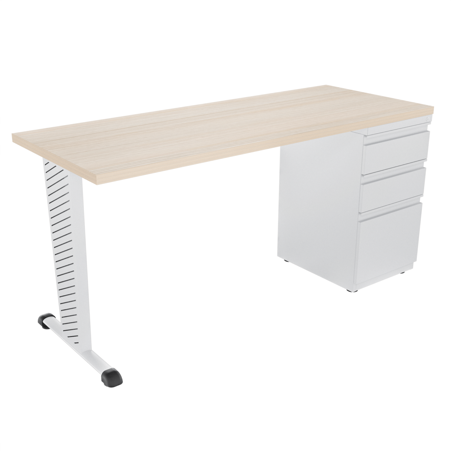 Escritorio recto Tower con archivador 2X1 frente madera – Larice 3D – Blanco