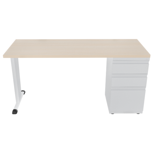 Escritorio recto Tower con archivador 2X1 frente madera – Larice 3D – Blanco – Frente